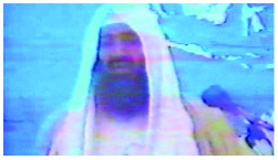 Image of Osama Bin Laden speaking on camera in front of a blue wall.